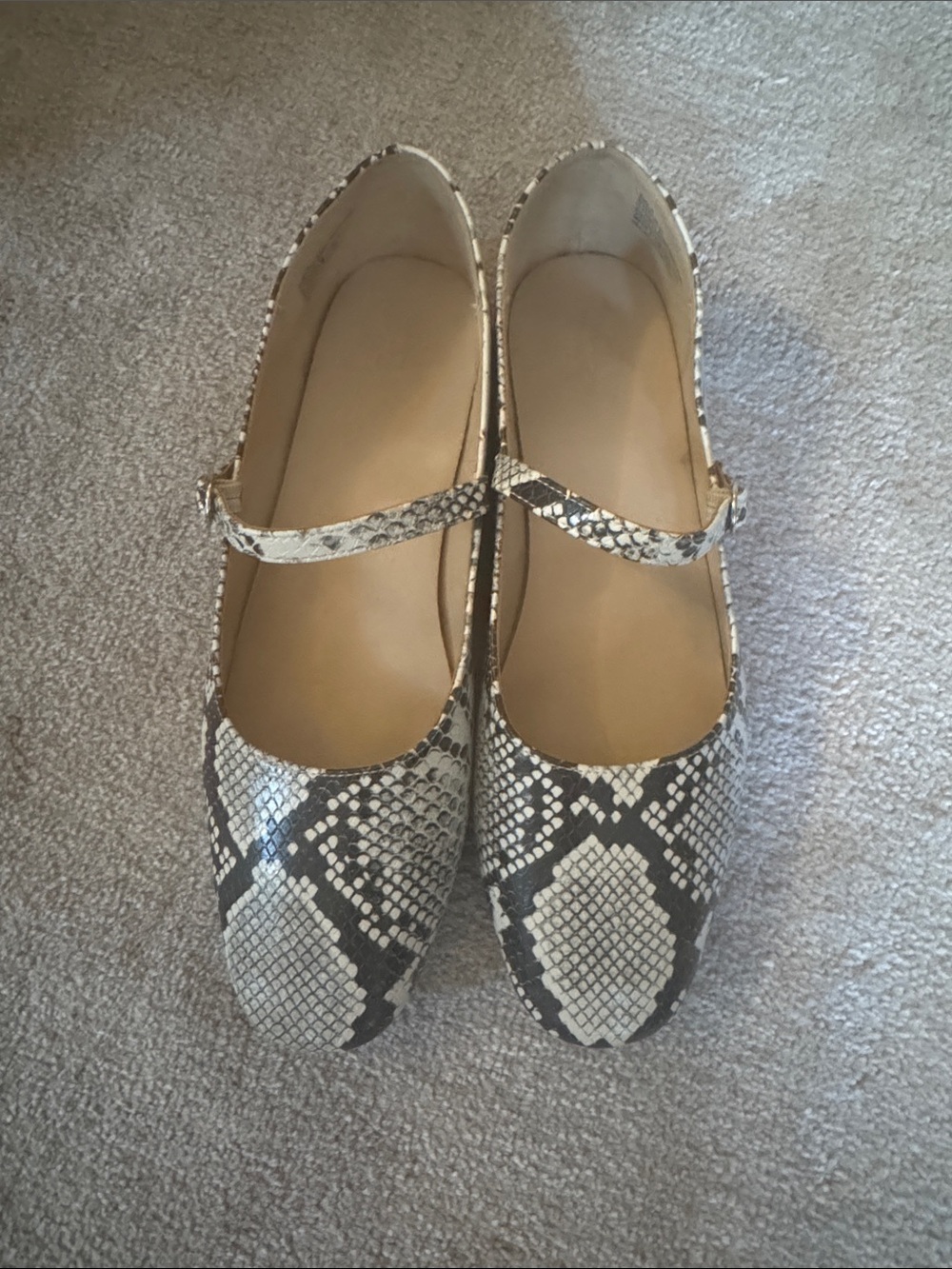 Women’s Snake-Print Mary Jane Flats in Cream & Black gap